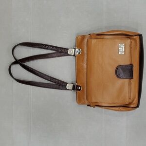 SreeLeathers shoulder bag purse camel and dark brown leather 10×13×4.5
